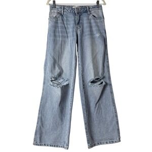 Witty Fox Wide Leg Jeans Women 3/26 Light Wash Distressed Ripped‎ Cotton Denim